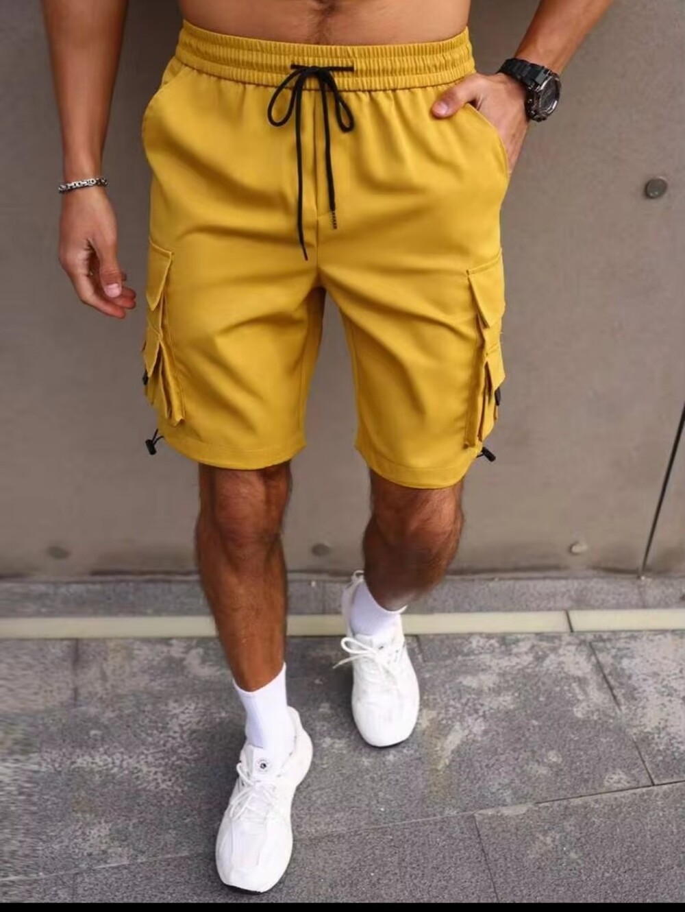 Men's Cargo Drawstring Shorts - Mustard Yellow XXL